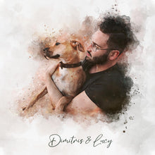 Φόρτωση εικόνας στο εργαλείο προβολής Συλλογής, Πορτραίτο Δικό Σας μαζί με το Κατοικίδιο σας - Νερομπογιά