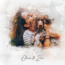 Φόρτωση εικόνας στο εργαλείο προβολής Συλλογής, Πορτραίτο Δικό Σας μαζί με το Κατοικίδιο σας - Νερομπογιά